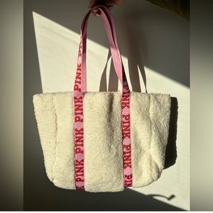 PINK Sherpa tote bag